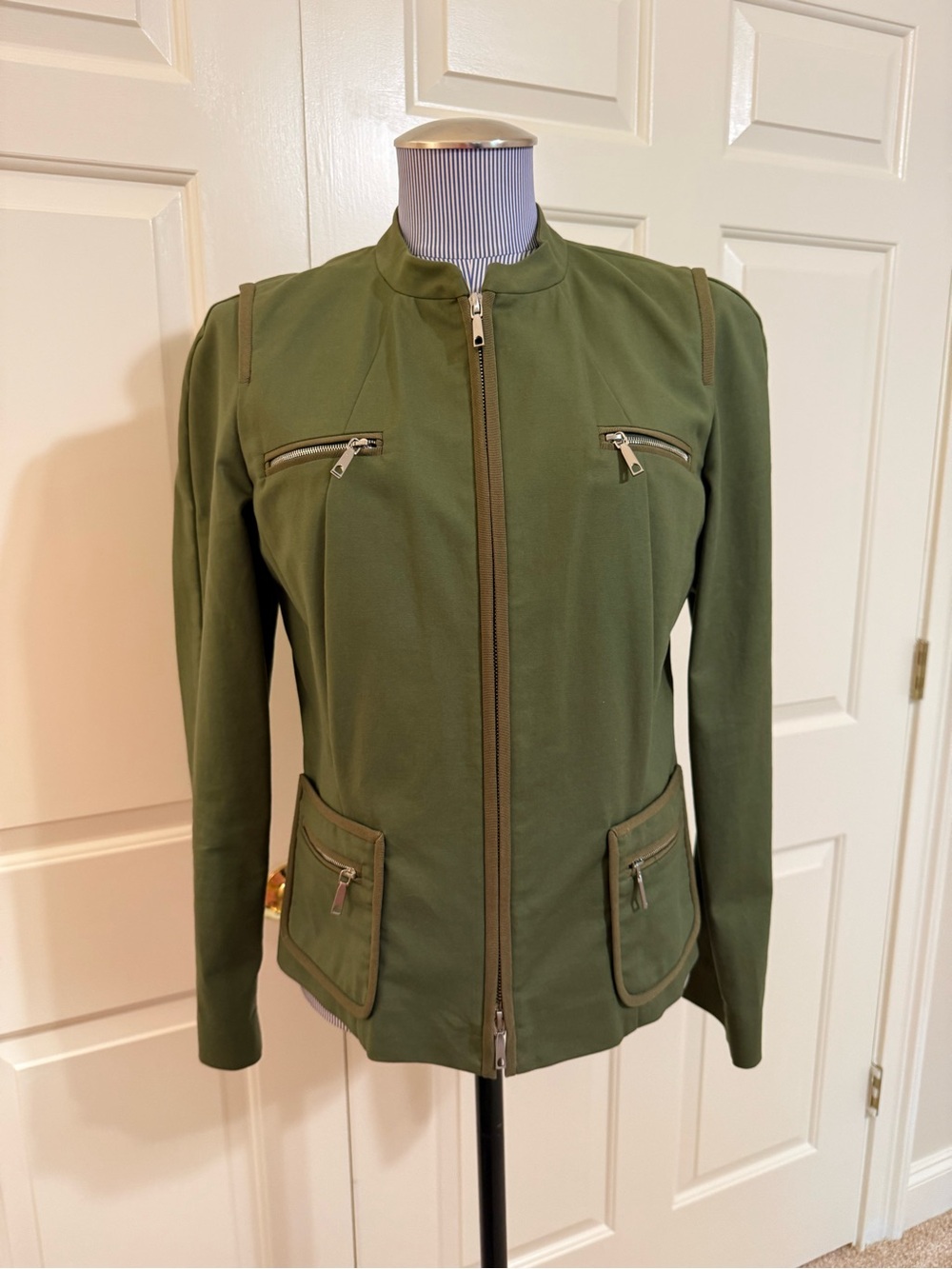 Lafayette 148 New York Olive Green Zip-Front Moto Jacket – Size 8
